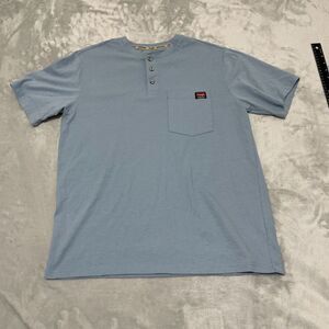 Wrangler Workwear Shirt Mens Medium Blue Collarless Polo‎ Pocket Classic Tee NEW